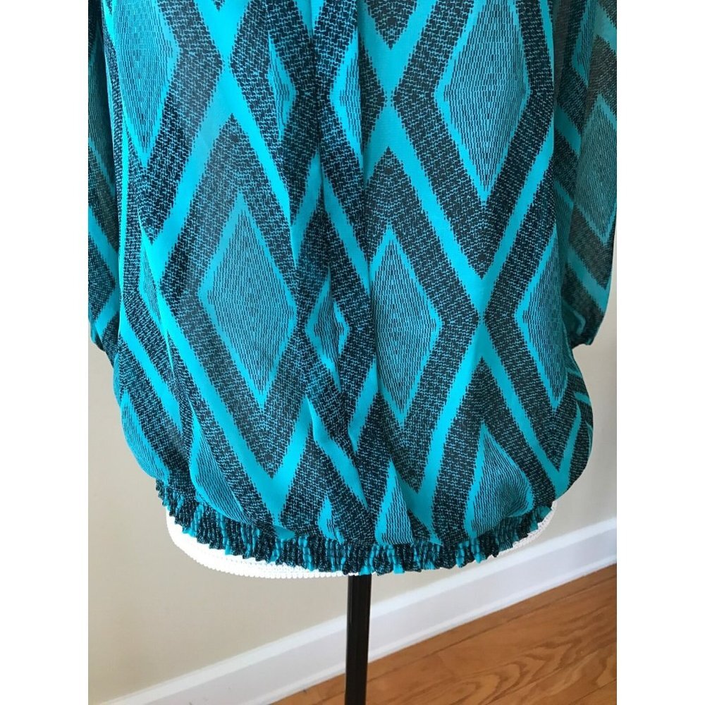 Pleione Black and Teal Tunic Blouse - Small - Picture 3 of 9